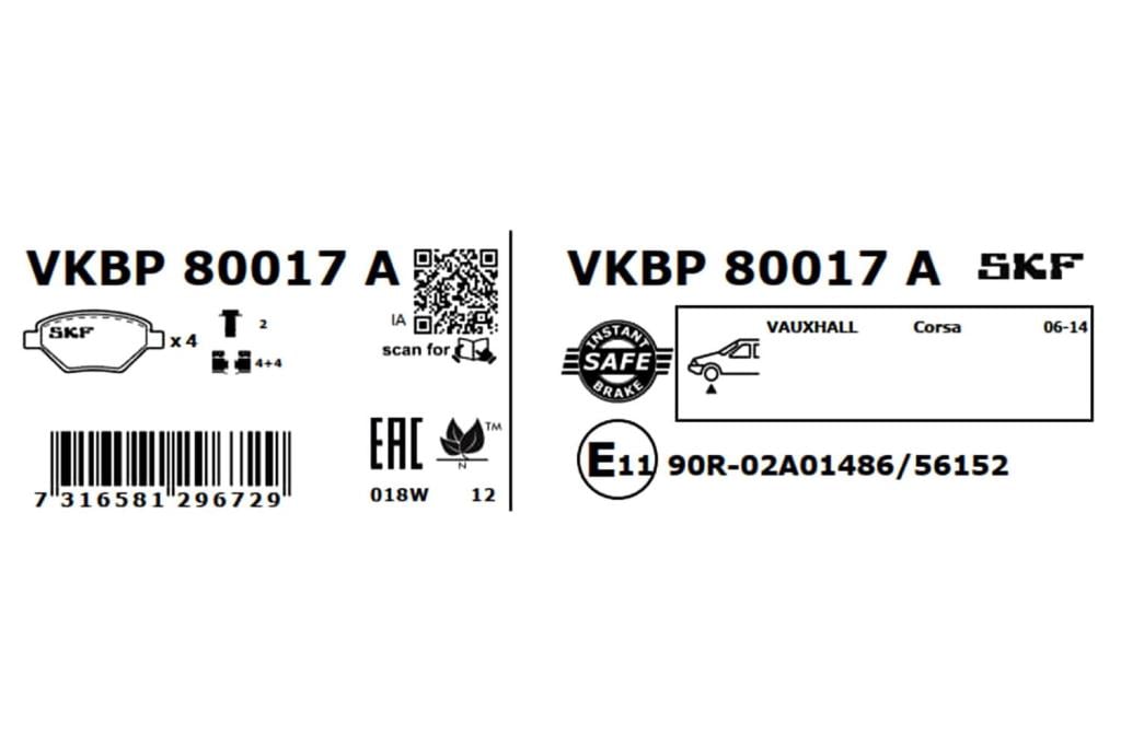 Jogo de 4 pastilhas de travão SKF ref. VKBP 80017 A